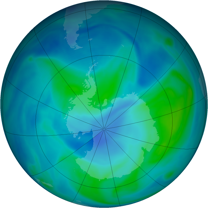 Antarctic ozone map for 14 February 2005